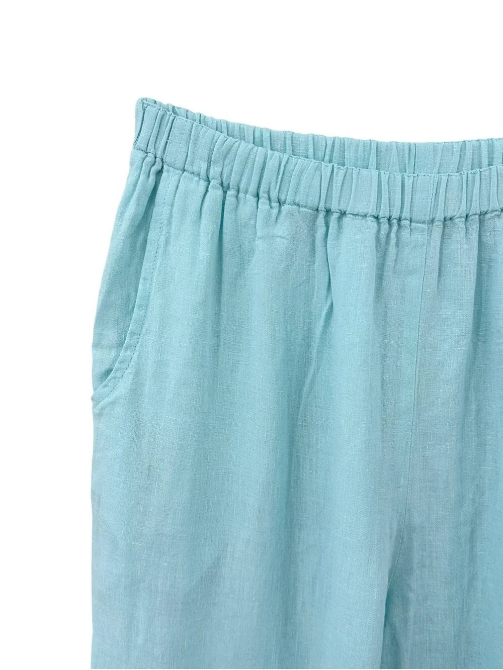FLAX Linen Cropped Pants Wide Leg Lagenlook Blue